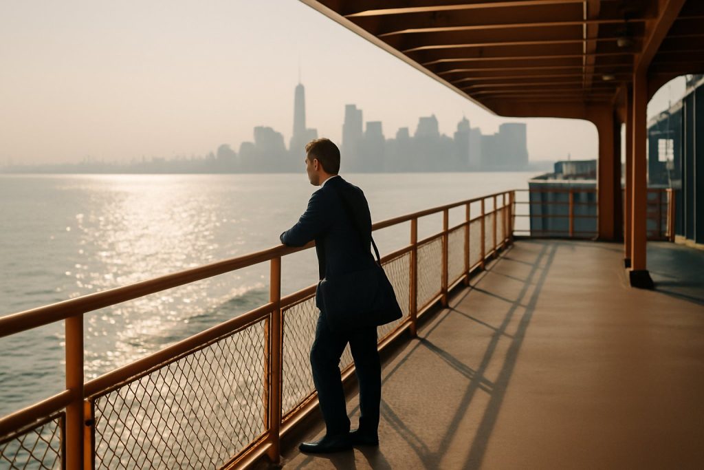 man looking out onto staten island